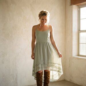 Band of Gypsies Sage Green Lace Inset High-Low Dress Wedding Guest Bridesmaid